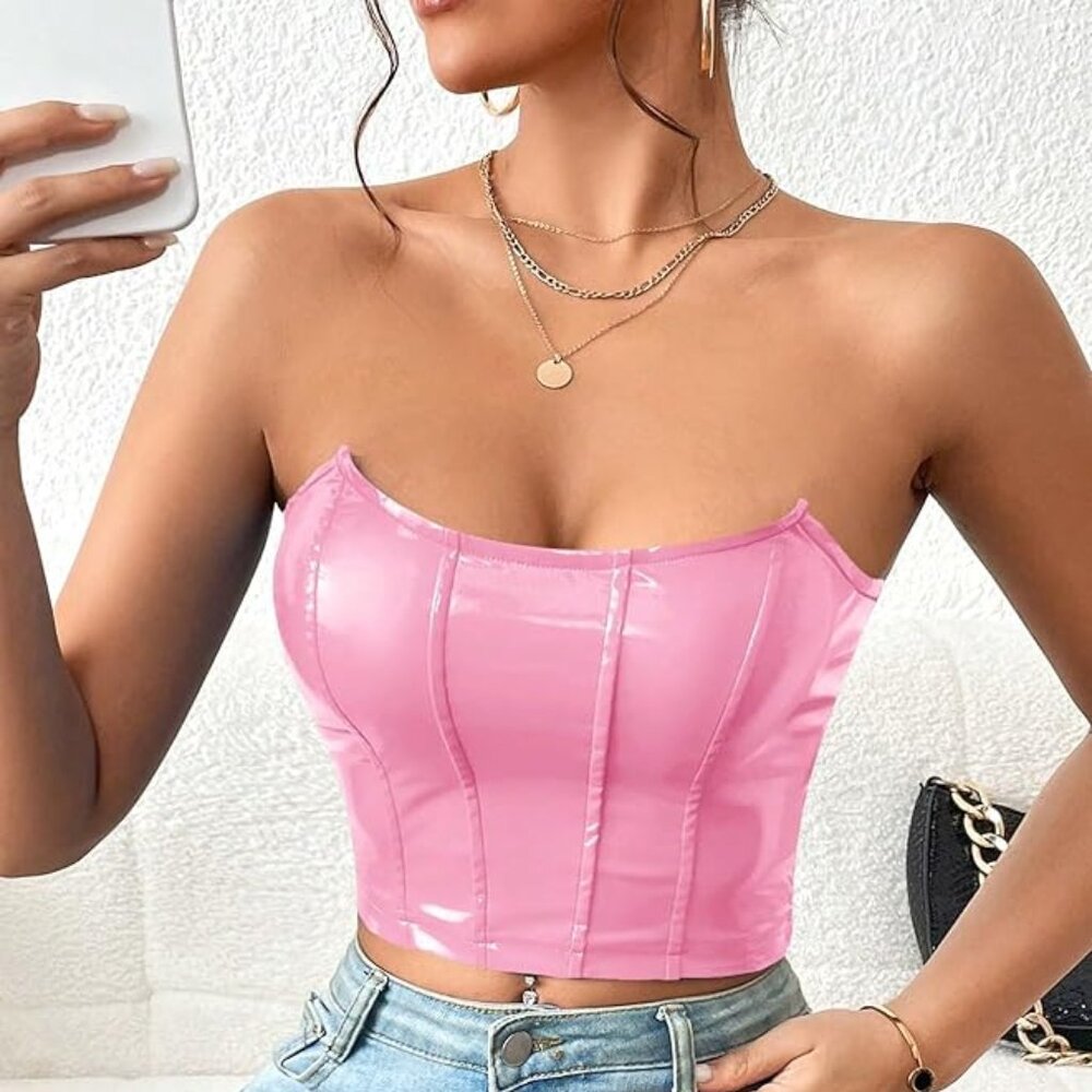Woman's leather bandeau top